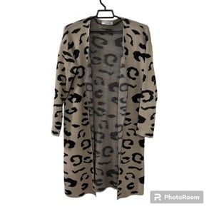 Angashion Womens Leopard Print Long Open Long Sleeve Sweater Cardigan Size Med